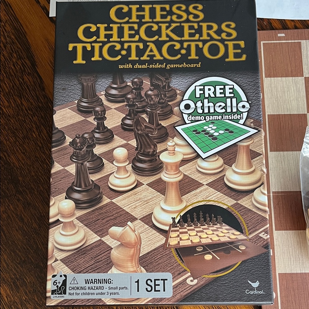 Chess Checkers Tic-Tac-Toe Game Set - Brown/Beige